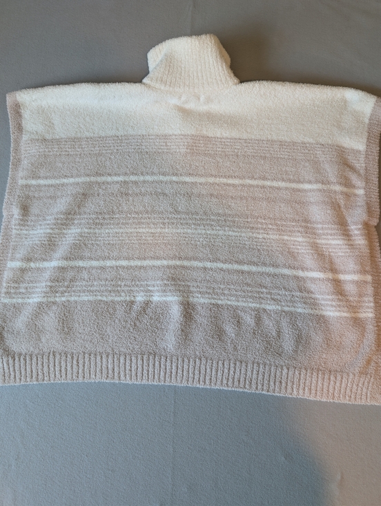 Barefoot Dreams CozyChic Quarter Zip Poncho in Cream Stone Stripe One Size - Picture 5 of 10